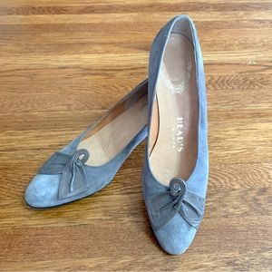 Vintage 80s Gray Suede Classic Pumps W Bow Detail 7 1/2 N Career Office Heels